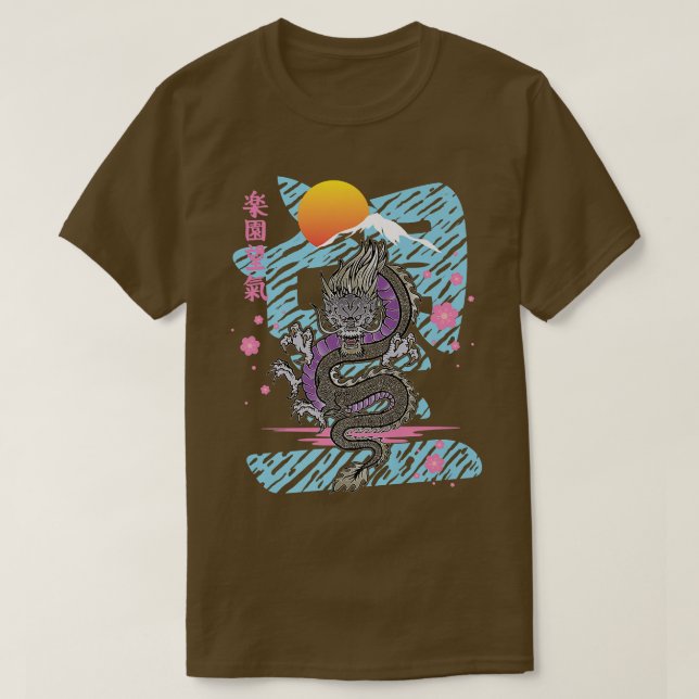 Camiseta Dragón japonés Kanji Demonio asiático Sakura Vapor (Diseño del anverso)