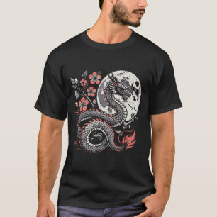 Camiseta Dragón japonés Sakura Moon Cherry Blossom Hombres 