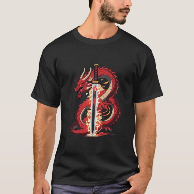 Camiseta Dragon Katana | Anime Fire T-Shirt for Men (Anverso)