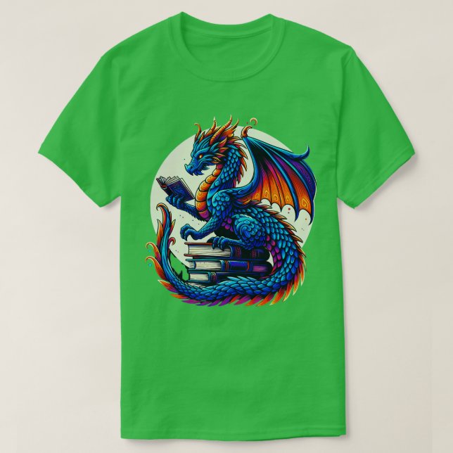 Camiseta Dragón leyendo un libro Bookworm Lover 1 (Diseño del anverso)