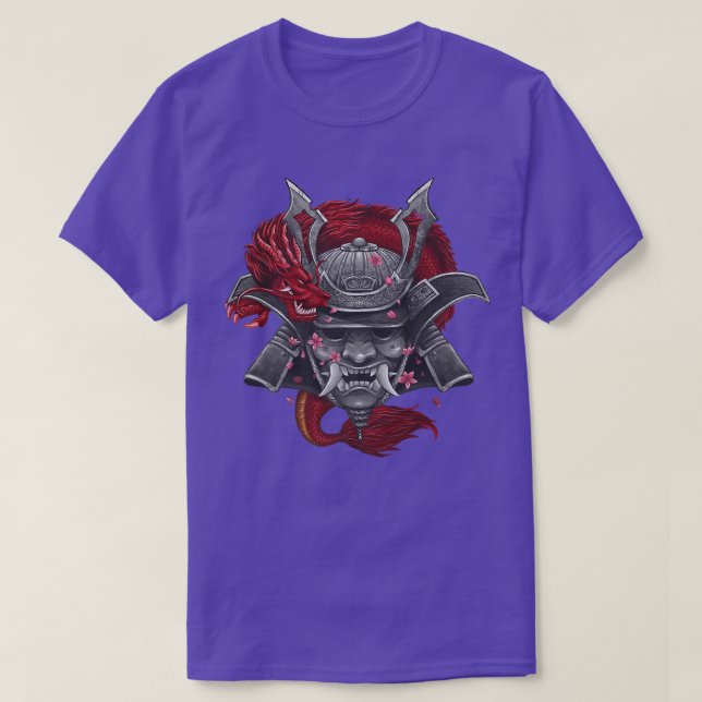 Camiseta Dragón mascara de Samurai japonés con flor de cere (Diseño del anverso)