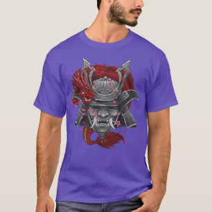 Camiseta Dragón mascara de Samurai japonés con flor de cere
