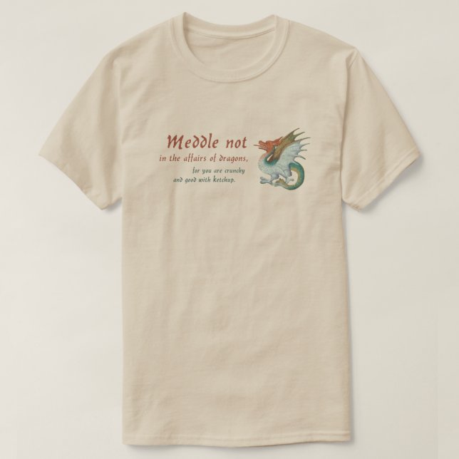 Camiseta Dragón medieval "Meddle not..." (Diseño del anverso)