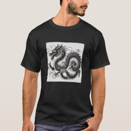 Camiseta Dragón Místico en Blanco y Negro