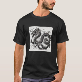 Camiseta Dragón Místico en Blanco y Negro