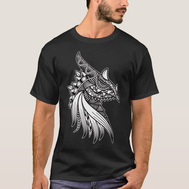 Camiseta Dragón mítico Mandala - Cabeza de cuerno de fantas (Anverso)