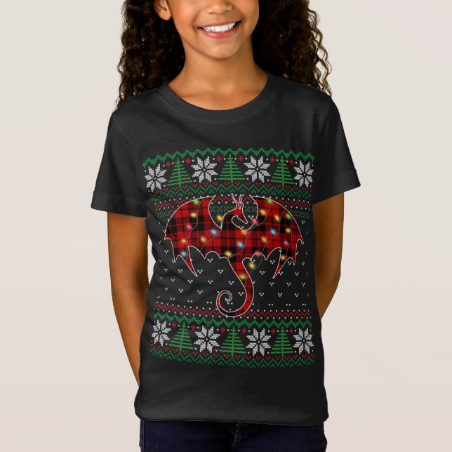 Camiseta Dragon Navidades suéteres feos iluminan dragón (Anverso)