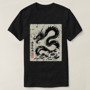 Camiseta Dragón negro japonés vintage chino