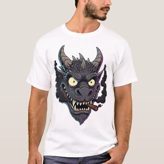 Camiseta Dragón Obsidiana Fumando (Anverso)