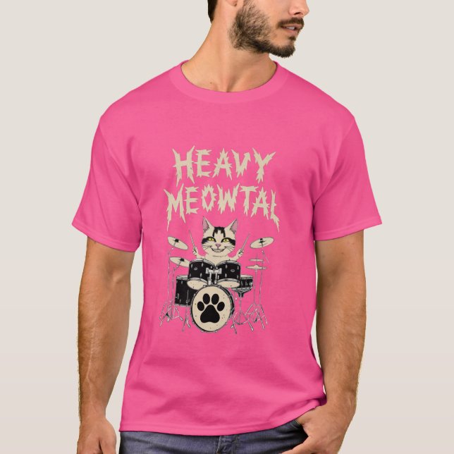 Camiseta Dragón pesado Meowtal Headbanger Gift Drummer (Anverso)