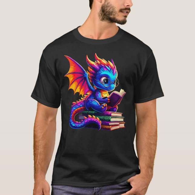 Camiseta Dragon Reading a Book Bookworm Book Lover (Anverso)