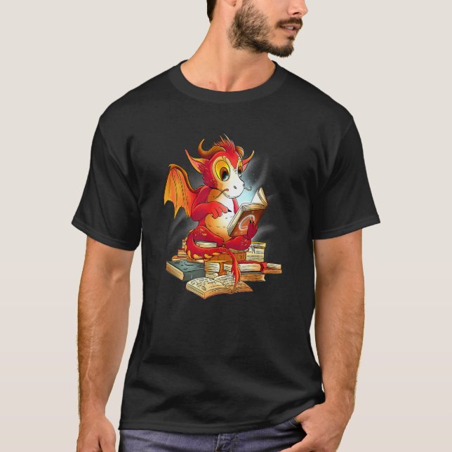 Camiseta Dragon Reading Book rex for Boys Kids Reading (Anverso)