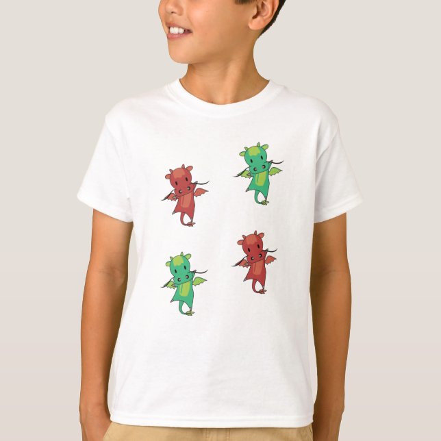 Camiseta Dragon Red Green Fantasy Cute Animales Para Niños (Anverso)