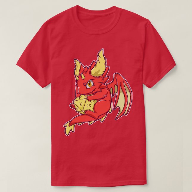 Camiseta Dragón rojo con D20 (Diseño del anverso)
