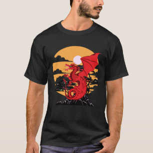 Camiseta Dragón rojo en un diseño de montaña