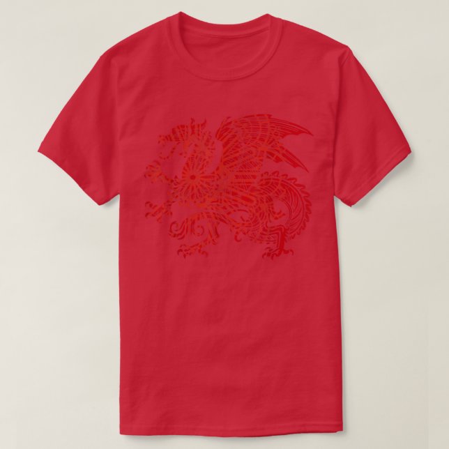 Camiseta Dragón rojo feroz con alas enarboladas y Mandala D (Diseño del anverso)