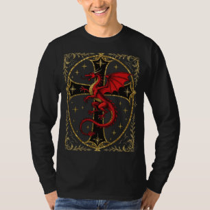 Camiseta Dragón Rojo Y Audaz Cruz Negra