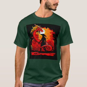 Camiseta Dragon Samurai Knight Sword Red Mythasy S
