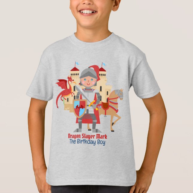 Camiseta Dragon Slayer Knight Boy Birday Party (Anverso)