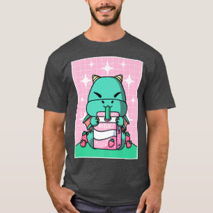 Camiseta Dragon Strawberry Milk Carton japonés Kawai