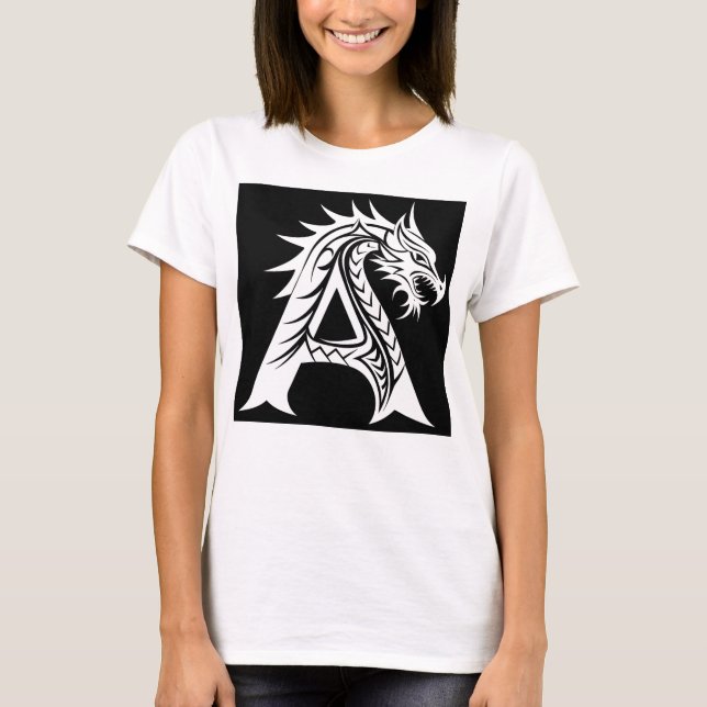 Camiseta Dragon Styled Letter A, Dragon Alphabet, Monogram (Anverso)