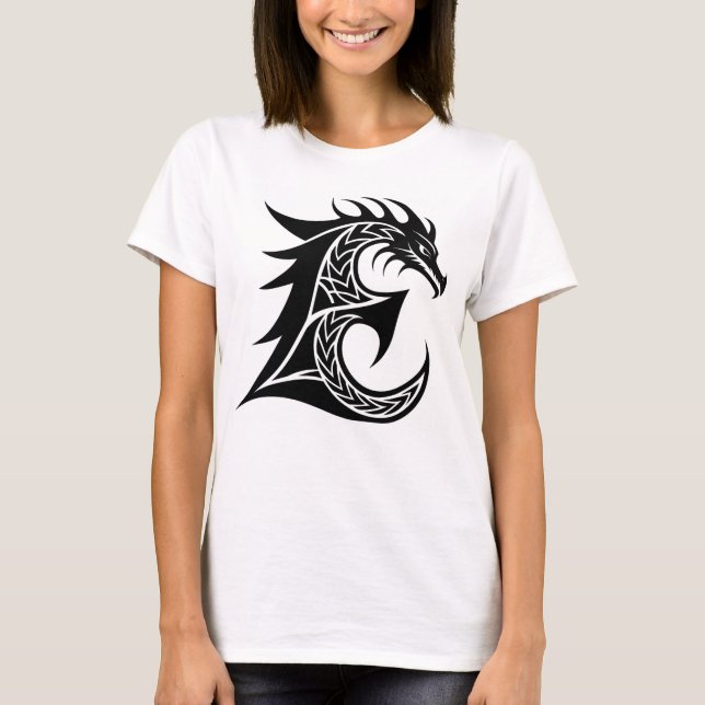 Camiseta Dragon Styled Letter E, Dragon Alphabet, Monogram (Anverso)