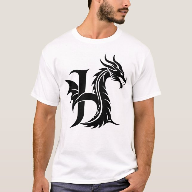 Camiseta Dragon Styled Letter H, Dragon Alphabet, Monogram (Anverso)