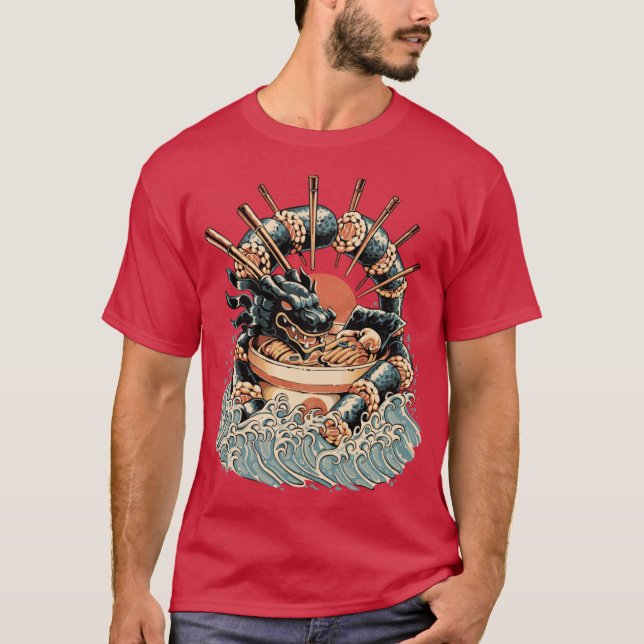 Camiseta Dragon Sushi Ramen Versión Negra (Anverso)
