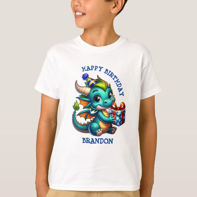 Camiseta Dragón Tema Personalizado Niño de Cumpleaños (Anverso)