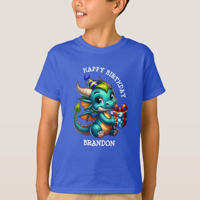 Camiseta Dragón Tema Personalizado Niño de Cumpleaños (Anverso)
