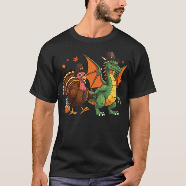 Camiseta Dragon Turkey pilgrim thanksgiving pumpkin kids bo (Anverso)