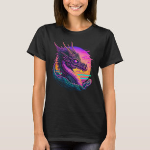 Camiseta Dragón Vaporwave Paisaje Abstracto Luna Árbol Agua