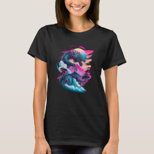 Camiseta Dragon Vaporwave Resumen Paisaje Moon Tree Wate
