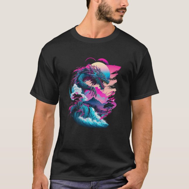Camiseta Dragon Vaporwave Resumen Paisaje Moon Tree Wate (Anverso)