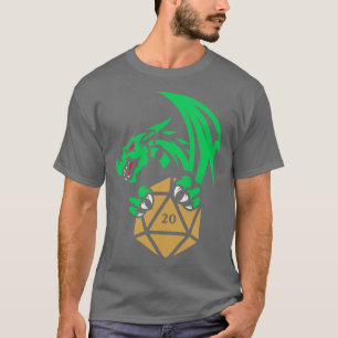Camiseta Dragón verde con juegos de RPG de mesa D20 dados