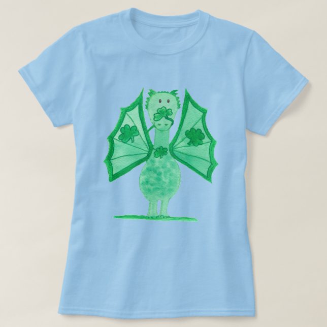 Camiseta Dragón Verde Con Tréboles (Diseño del anverso)
