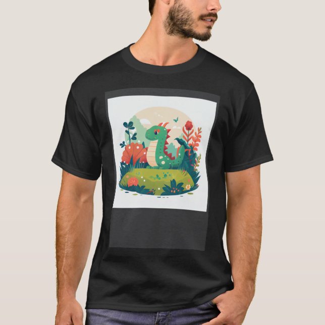 Camiseta Dragón verde lindo en un bosque de jardín (Anverso)