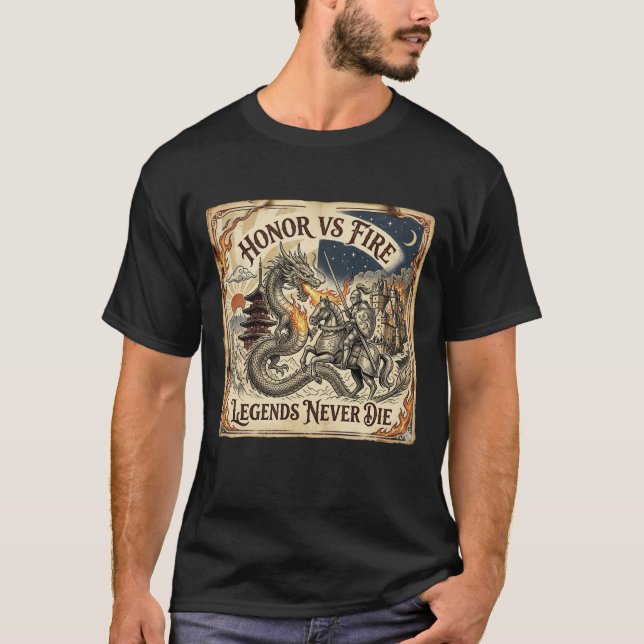 Camiseta Dragon vs Knight Tattoo Fantasy Tee (Anverso)