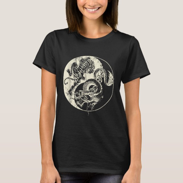 Camiseta ¡Dragón Vs Tatuaje Tigre! Yin Y Yang Beast Fight (Anverso)