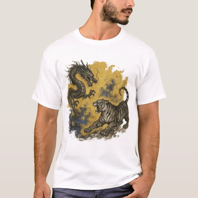 Camiseta 【Dragon vs Tiger Japanese Ink Art T-Shirt】 (Anverso)