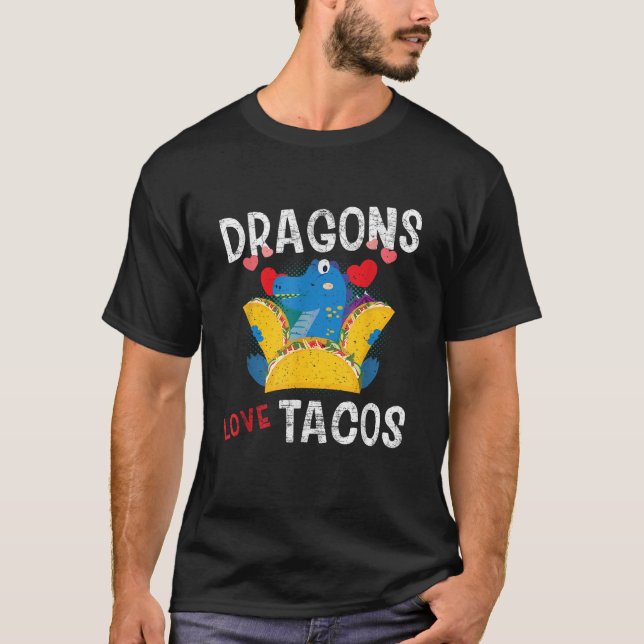 Camiseta Dragon With Wings Loves Tacos Funny Gift Distresse (Anverso)