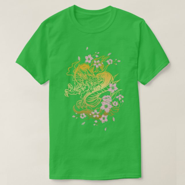 Camiseta Dragón y dragón japoneses con flores de cerezo y (Diseño del anverso)