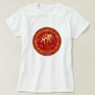 Camiseta Dragón zodiaco chino rojo/dorado ID542