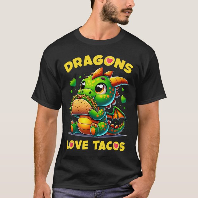 Camiseta Dragones aman los tacos cute cinco de maya comida  (Anverso)