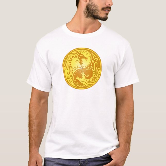 Camiseta Dragones, amarillo y marrón de Yin Yang (Anverso)