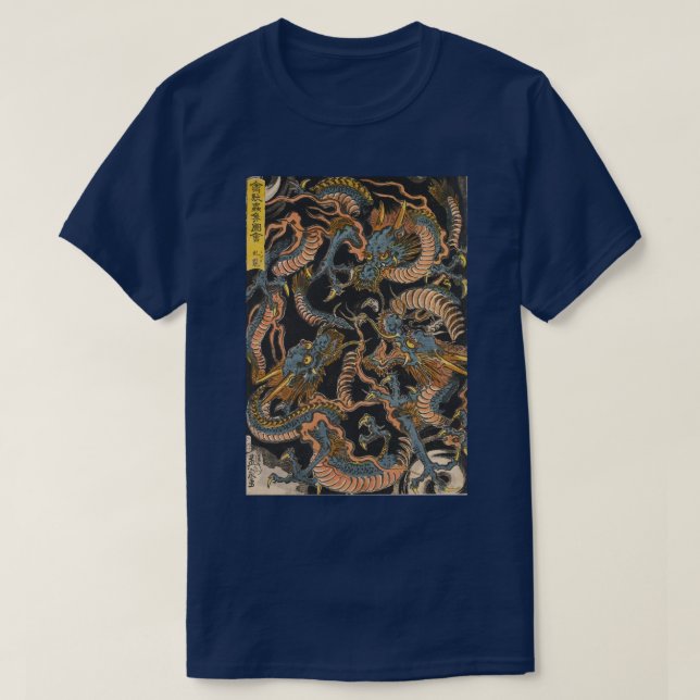 Camiseta Dragones de agua Arte japonés tradicional Ukiyo Uk (Diseño del anverso)