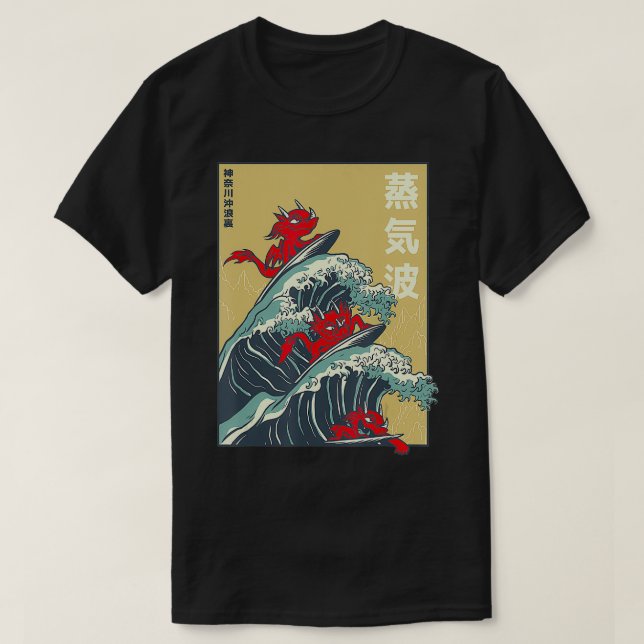 Camiseta Dragones de surf de olas gigantes de estilo japoné (Diseño del anverso)