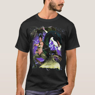 Camiseta Dragones y dama guerrera con espadas 90 y2k Épic M