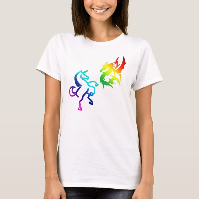 Camiseta Dragones y Unicornios arcoiris (Anverso)