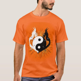 Camiseta Dragones Yang Yin blancos y negros - Naranja